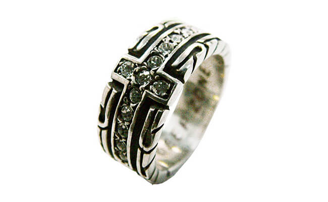 75％OFF メンズ 指輪 メンズリング シルバーミックス ジルコニア ピューター クロス リング