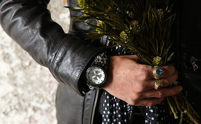 DEEP ZONE 本革 腕時計 ブレスウォッチ 贅沢にジルコニアを使用したラウンドフェイス